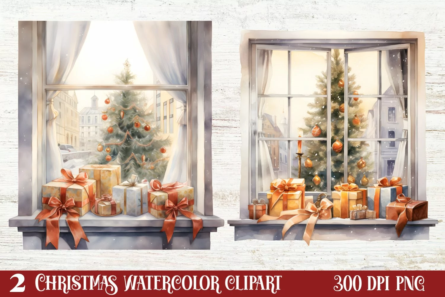 Christmas Window Sublimation Clipart, Christmas Window product image 1