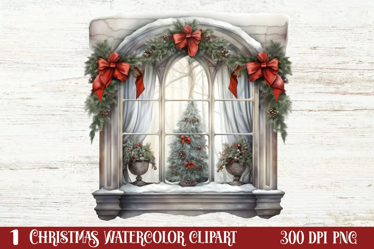 Christmas Window Sublimation Clipart, Christmas Window product image 1