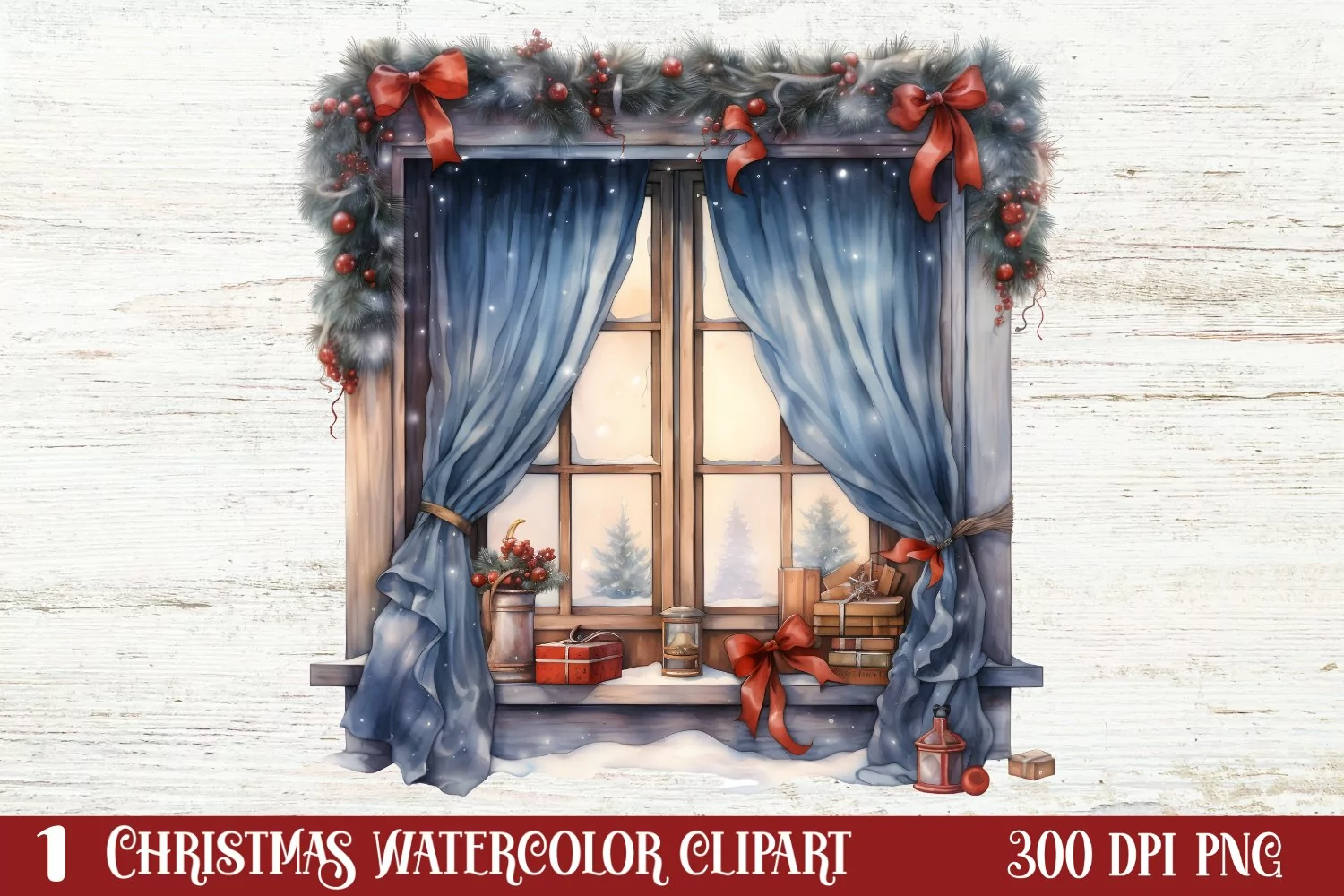 Christmas Window Sublimation Clipart, Christmas Window product image 1