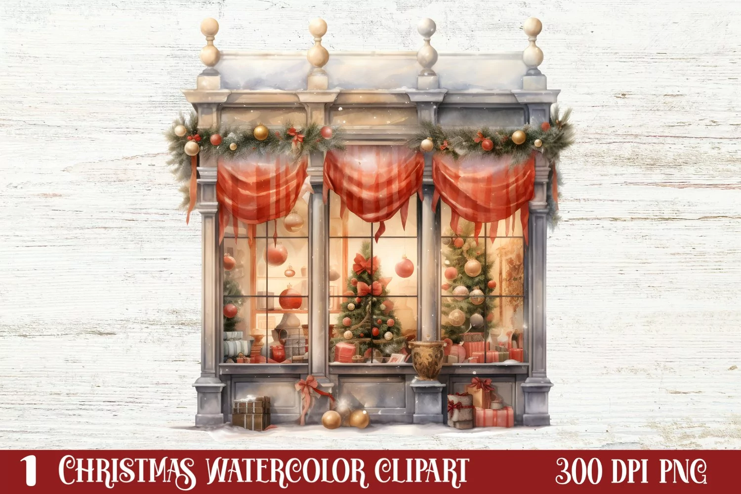 Christmas Window Sublimation Clipart, Christmas Window product image 1