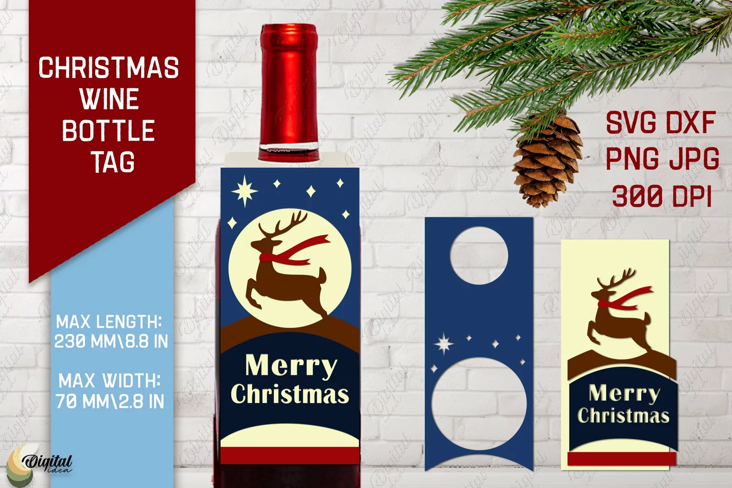 Reindeer SVG. Christmas Wine Bottle Tags. Gift Tags SVG product image 1