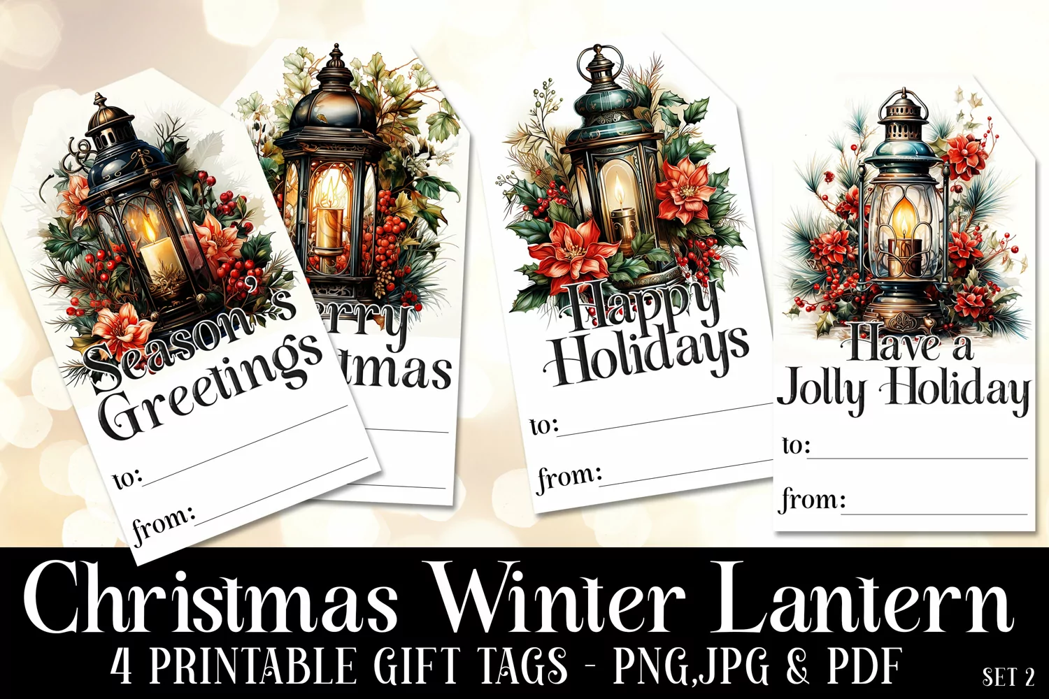 Christmas Elegant Lanterns Gift Tags & Sheet, Printable s2 product image 1