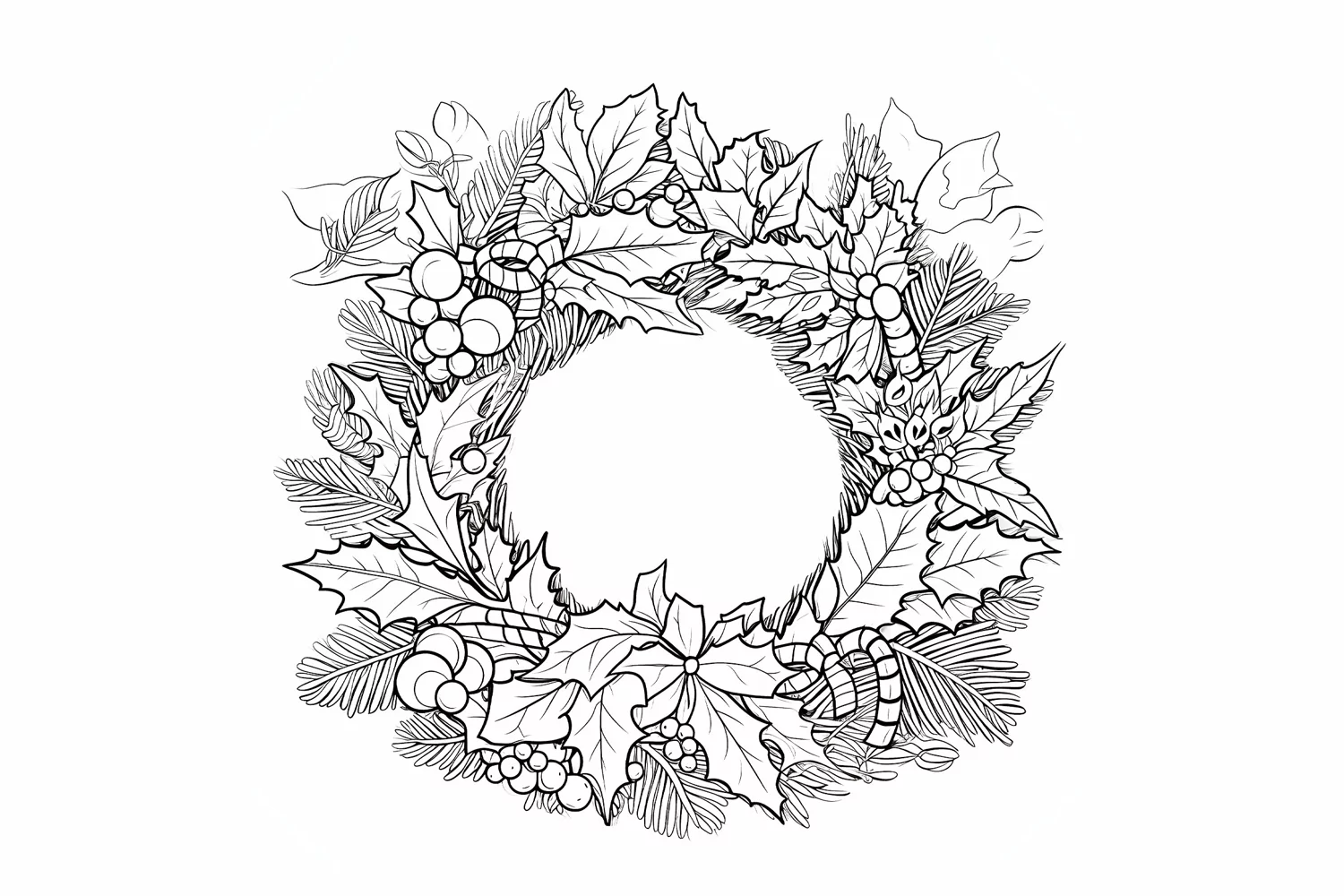 Festive Christmas Wreath Coloring Page. Christmas Wreath PNG product image 1
