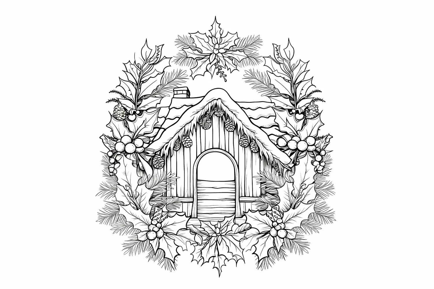 Festive Christmas Wreath Coloring Page. Christmas Wreath PNG product image 1