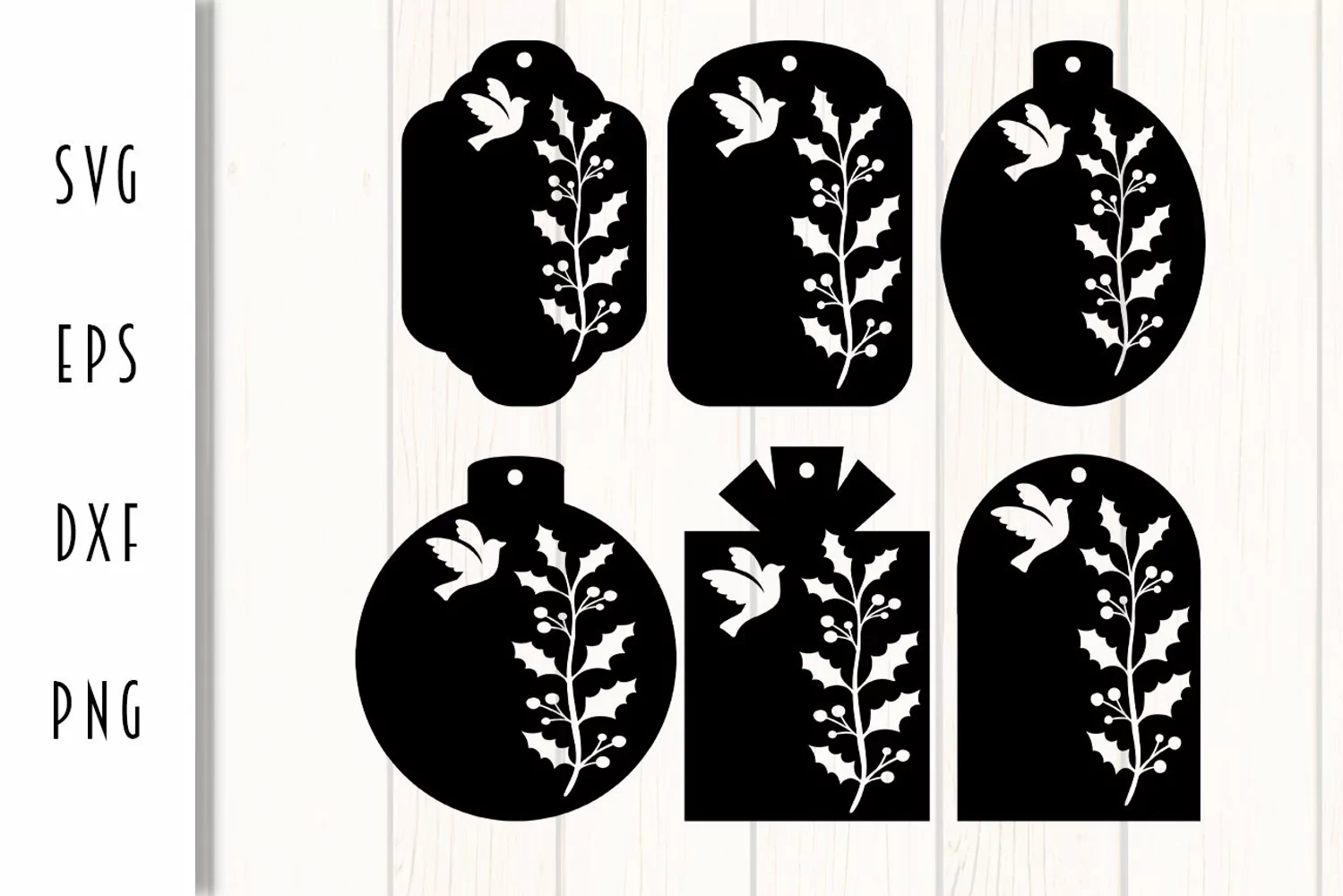 Christmas Gift Tags SVG - Holly & Christmas Dove product image 1