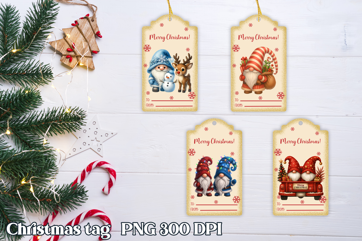 Christmas tags printable | Christmas gnome gift tag PNG product image 1