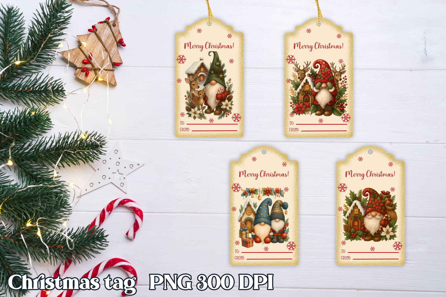 Christmas tags printable | Christmas gnome gift tag PNG product image 1
