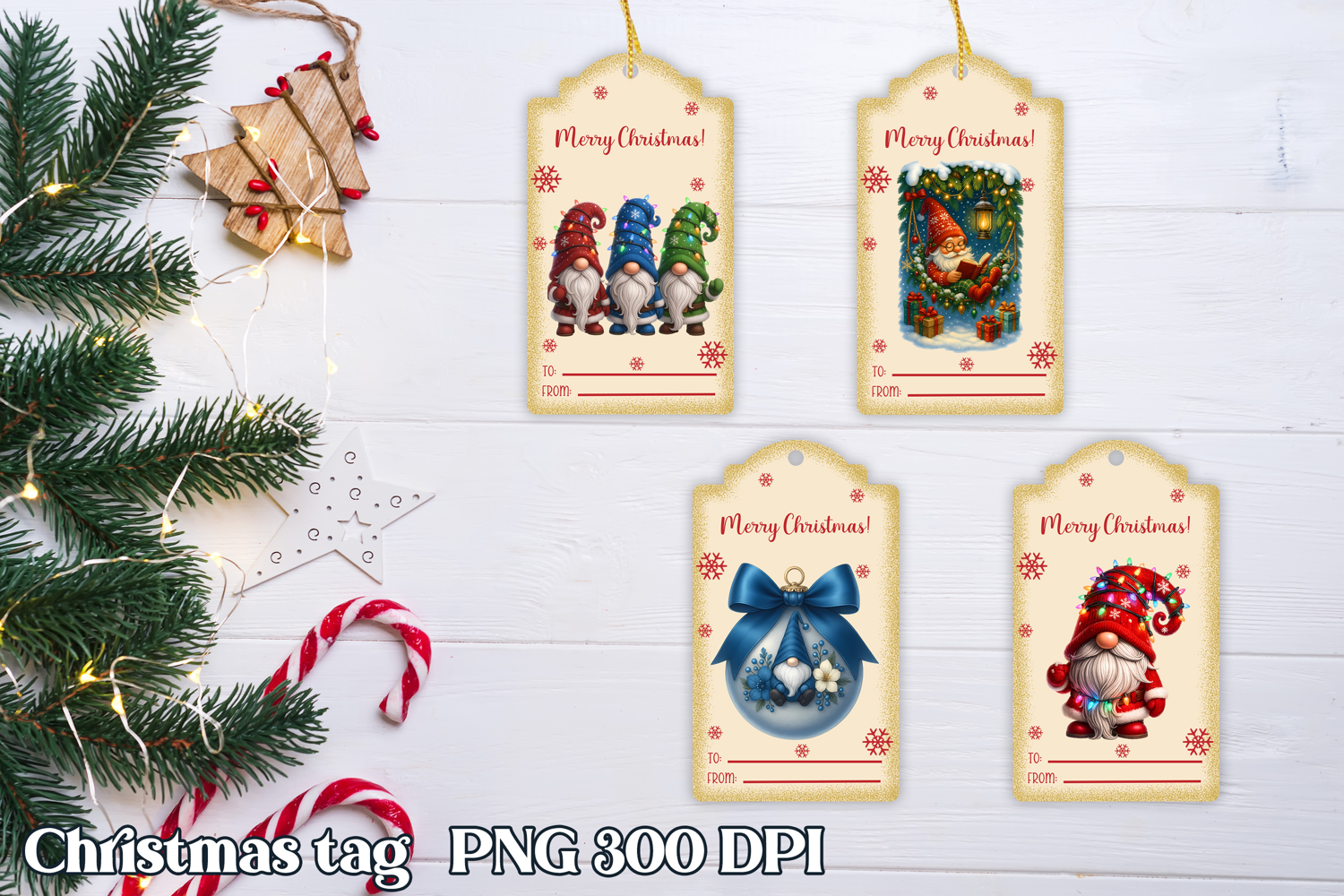 Christmas tags printable | Christmas gnome gift tag PNG product image 1