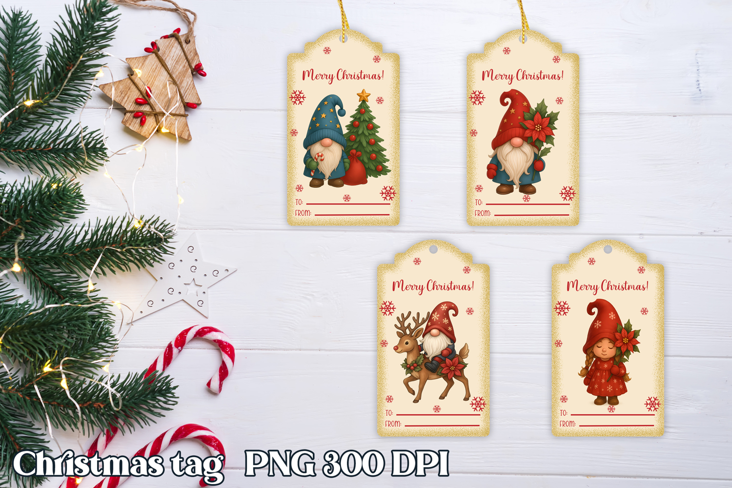 Christmas tags printable | Christmas gnome gift tag PNG product image 1