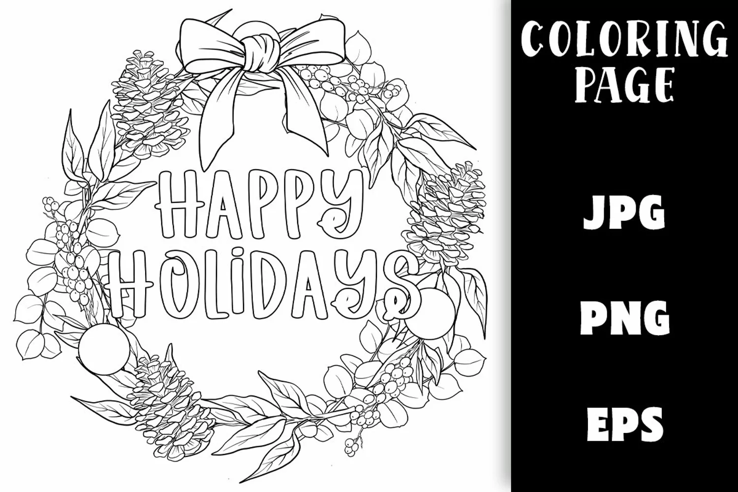 Christmas Wreath Coloring - Happy Holidays product image 1