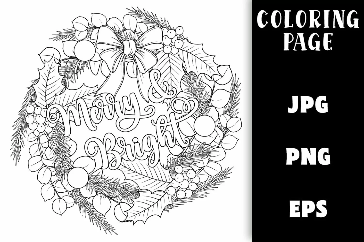 Christmas Wreath Coloring - Merry & Bright product image 1