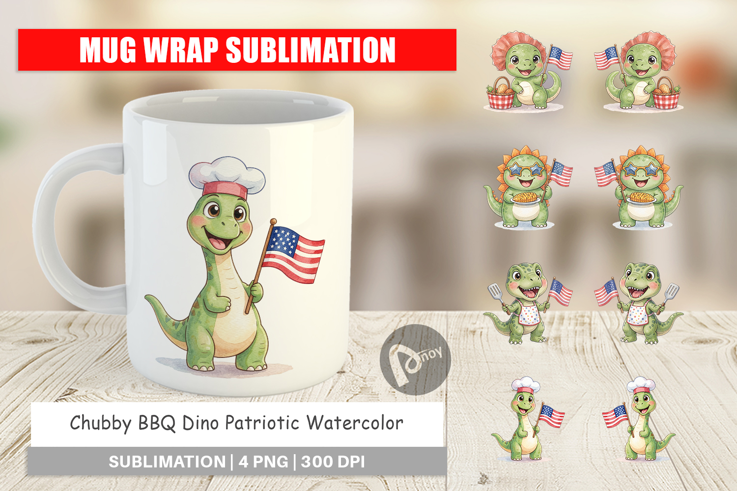 Chubby BBQ Dino Patriotic Mug Wrap product image 1