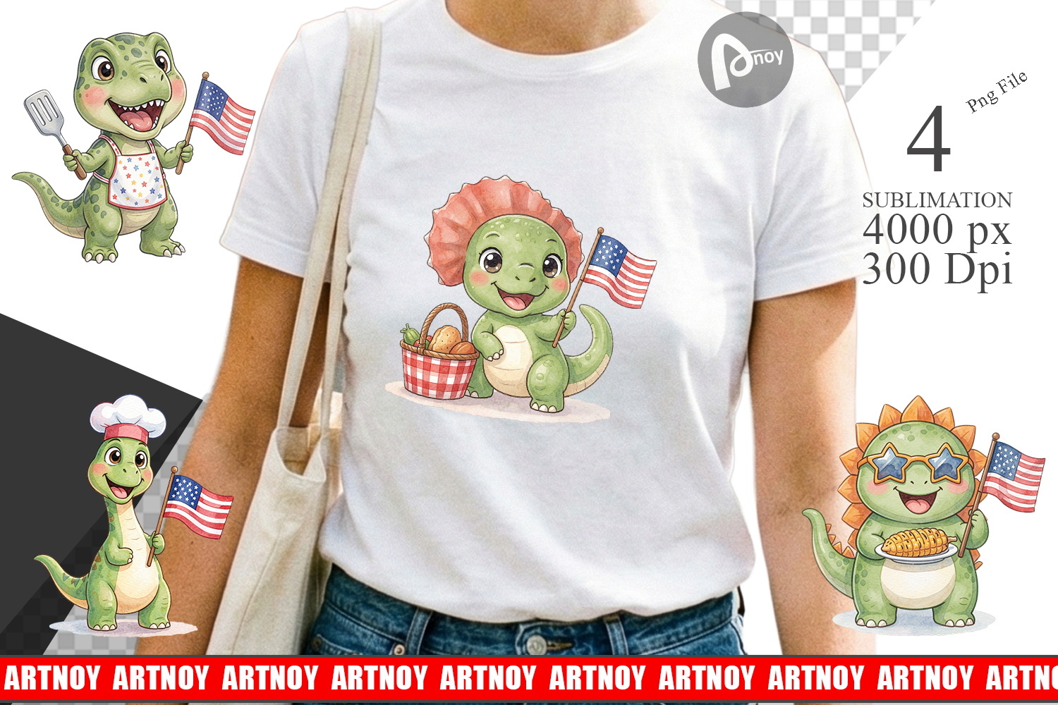 Chubby BBQ Dino Patriotic Sublimation product image 1