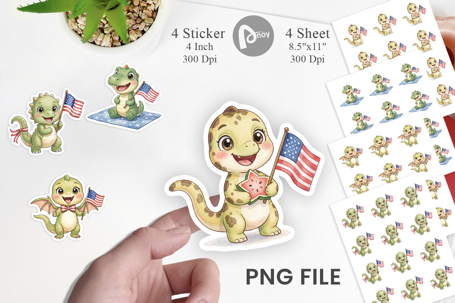 Chubby BBQ Dino Patriotic Sticker product image 1