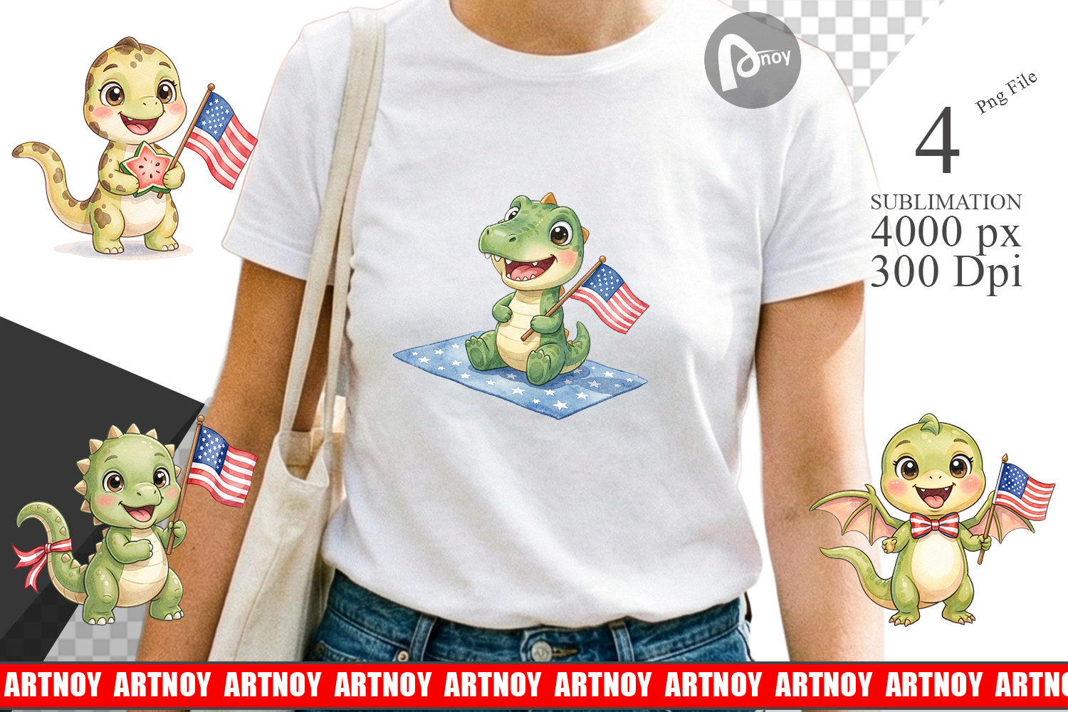 Chubby BBQ Dino Patriotic Sublimation product image 1