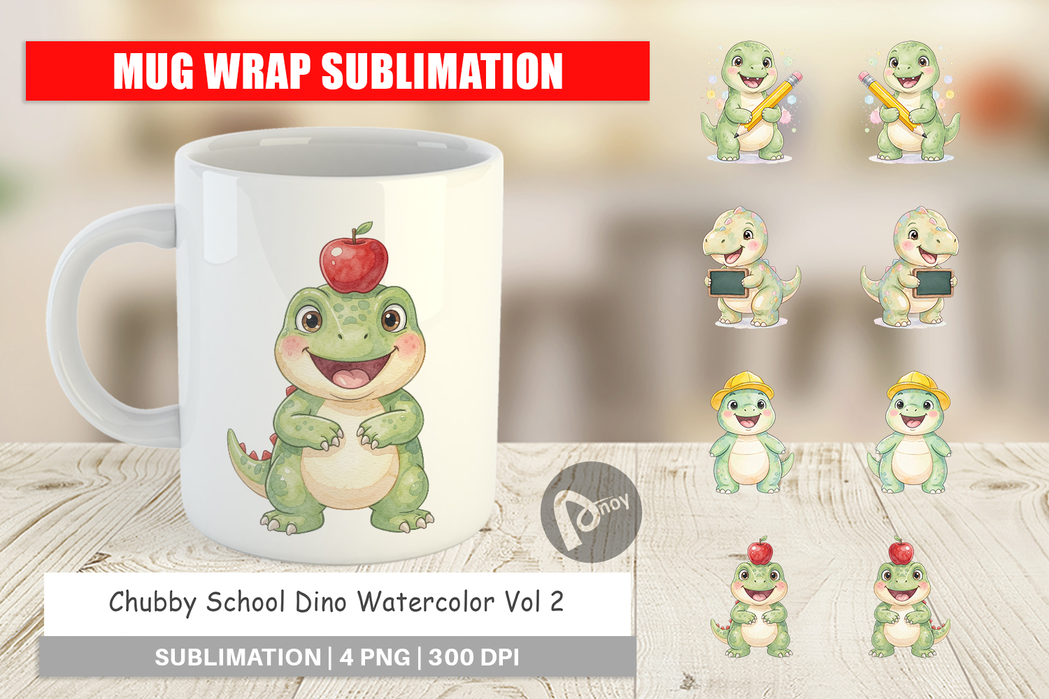 Chubby School Dino Mug Wrap product image 1