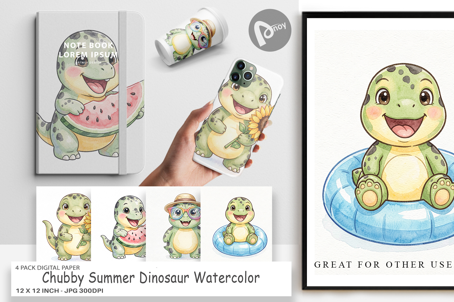 Chubby Summer Dinosaur Digital Paper product image 1