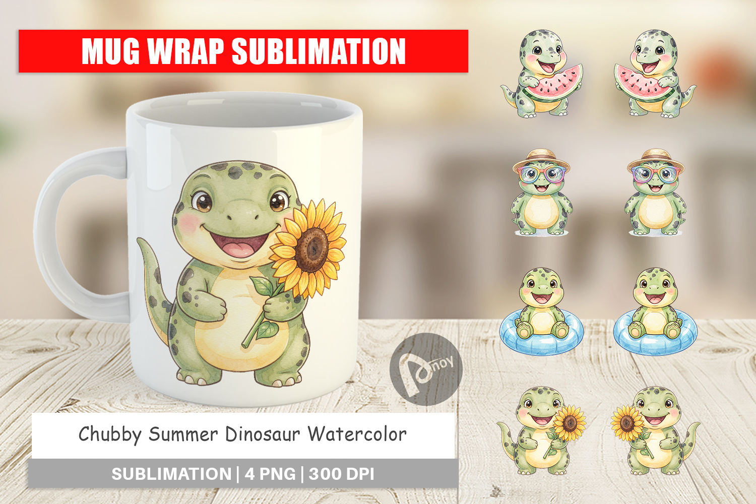 Chubby Summer Dinosaur Mug Wrap product image 1
