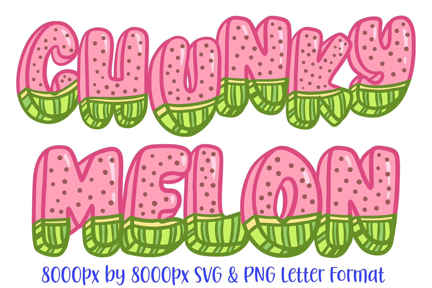 Chunky Melon ABC Font Typeface Fruit Watermelon Alphabet SVG PNG Illustration by Squeeb Creative