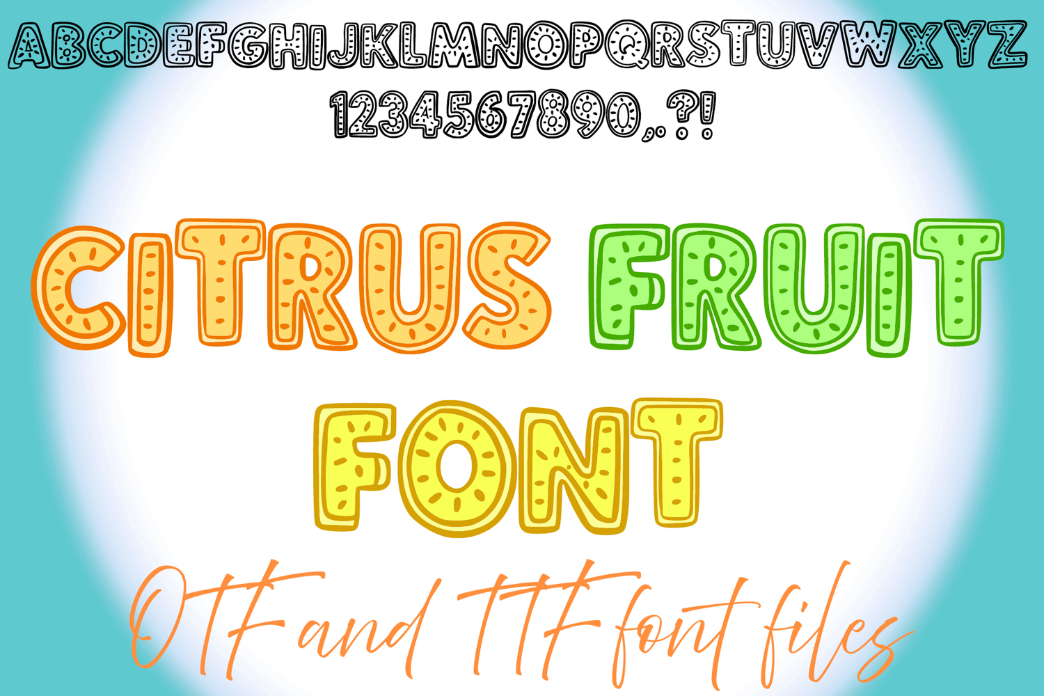 Citrus Fruit Alphabet Lettering ABC Text Font Juicy Typeface OTF Illustration by Squeeb Creative