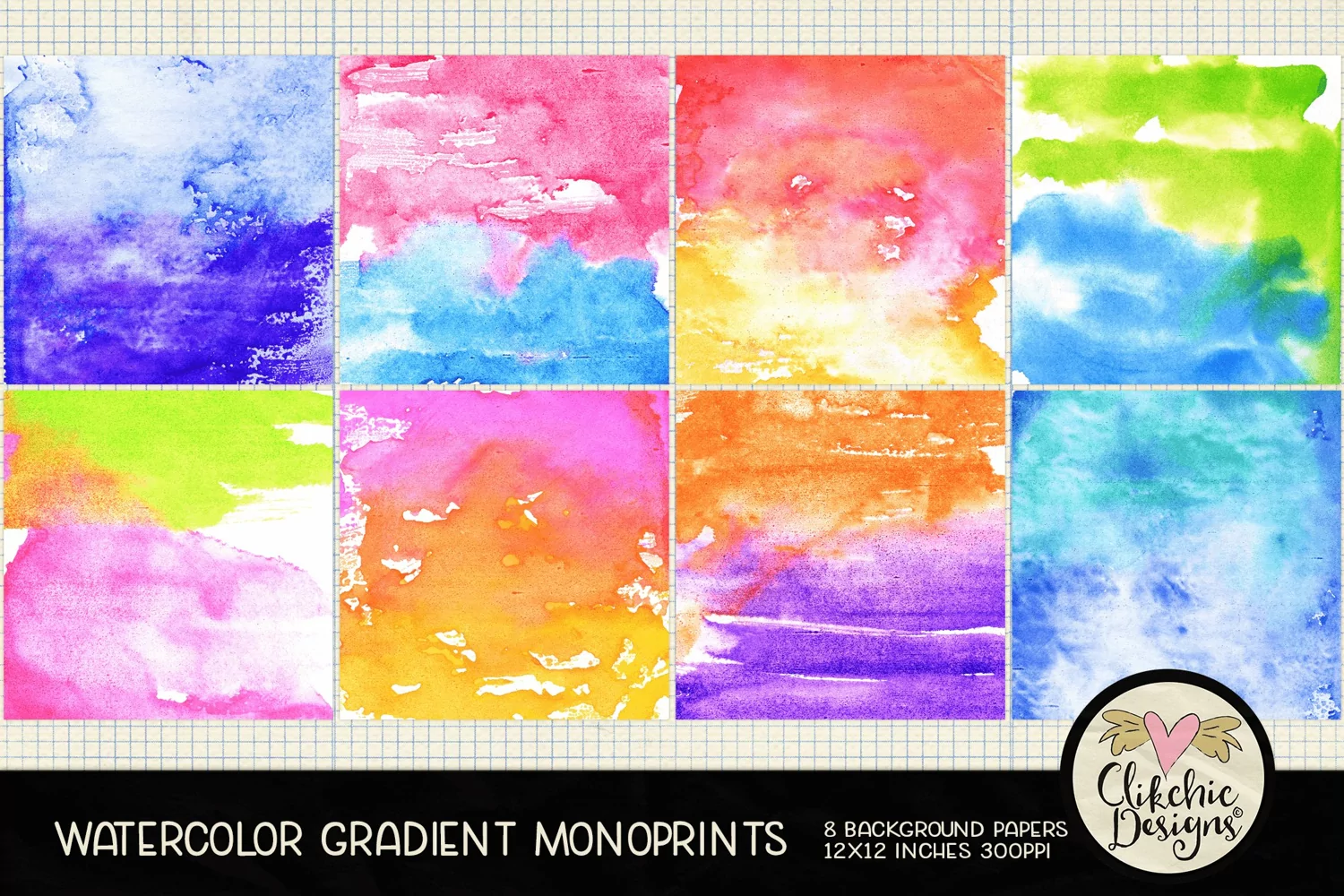 Watercolor Background Papers - Monoprint Gradient Scrapbook product image 1