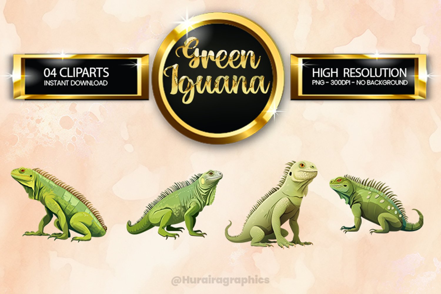 Green Iguana Clipart 04 variations - Design Bundles