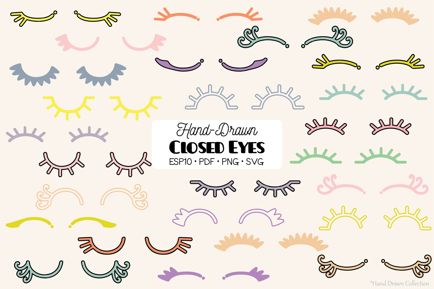 Closed Eyes Color | Hand Drawn Eyelash | Girls Sleepy Eyes product image 1