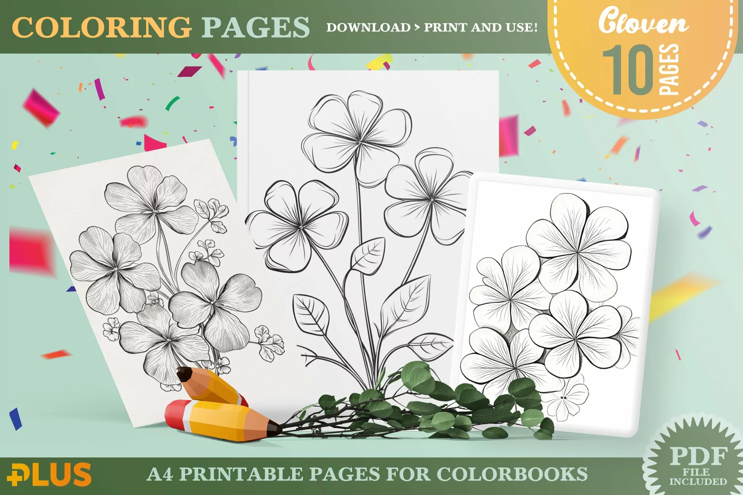 Clover Coloring Page - Printable Natural Plant Coloring Book product image 1