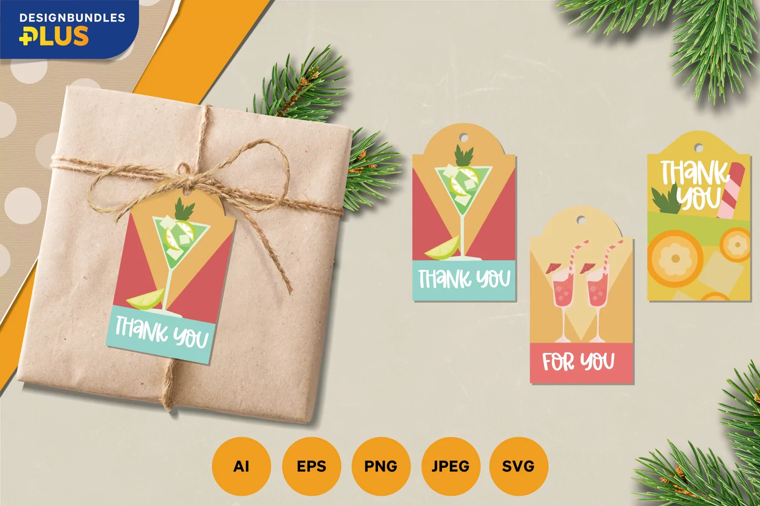 Cocktails Gift Tags Set, Thank You & For You - 3 Variations product image 1