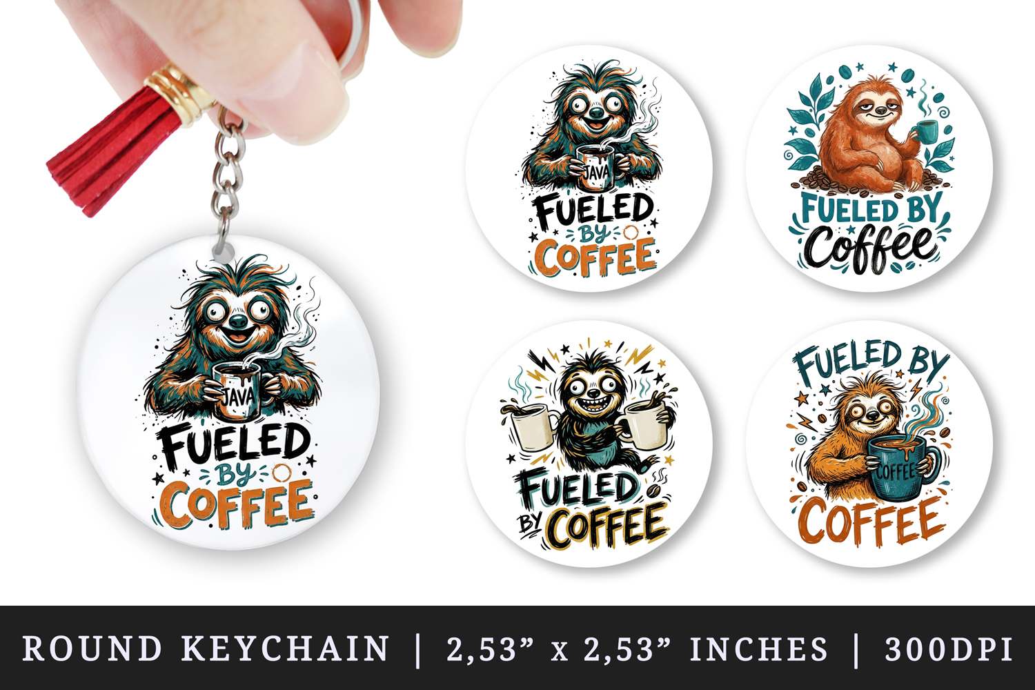 Coffee lover round keychain pintable sublimation design png product image 1