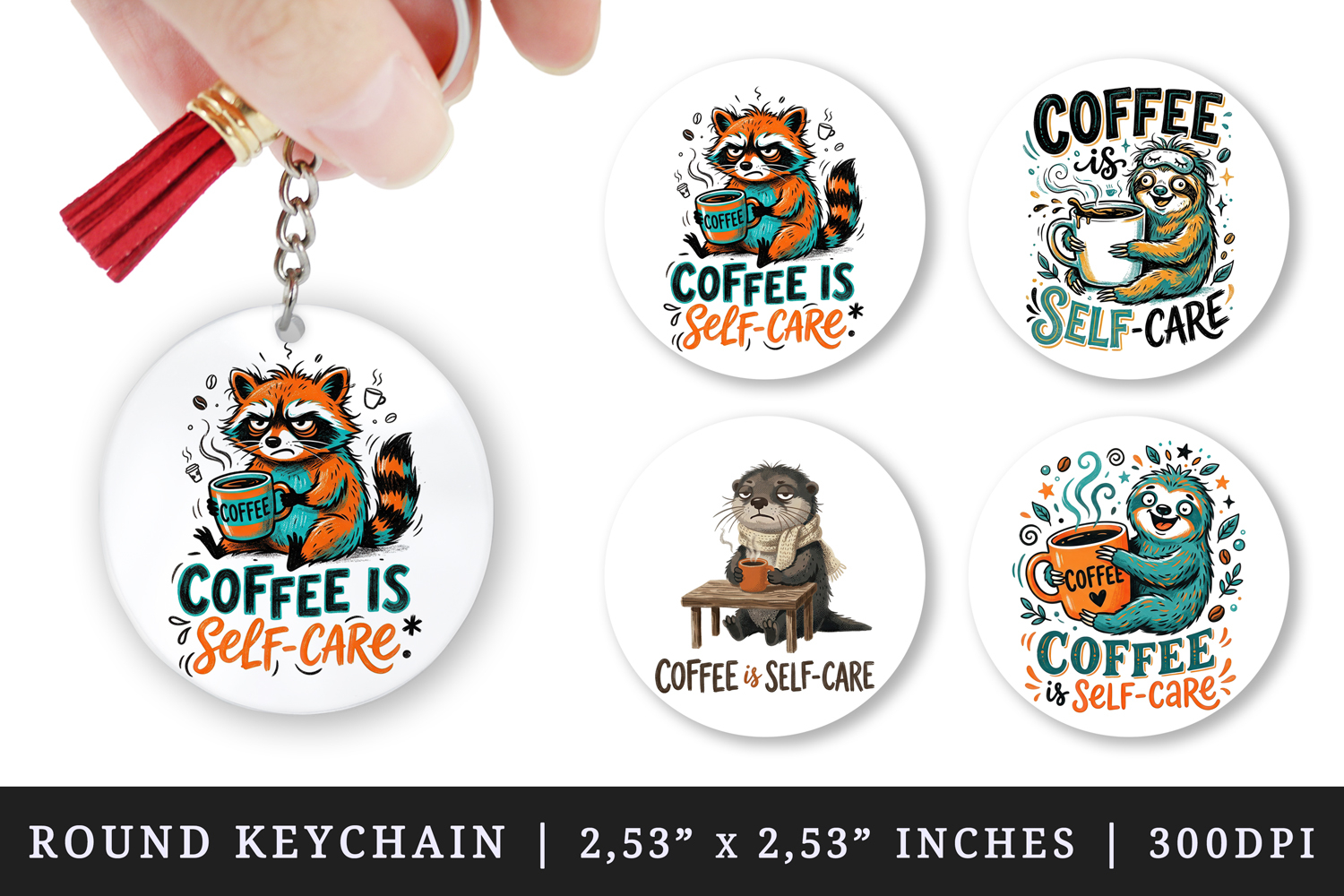 Coffee lover round keychain pintable sublimation design png product image 1