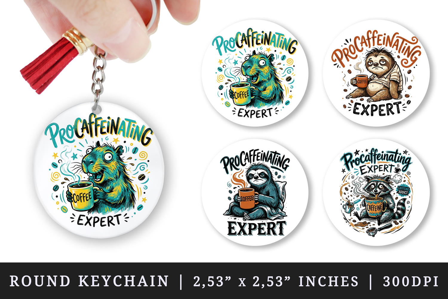 Coffee lover round keychain pintable sublimation design png product image 1