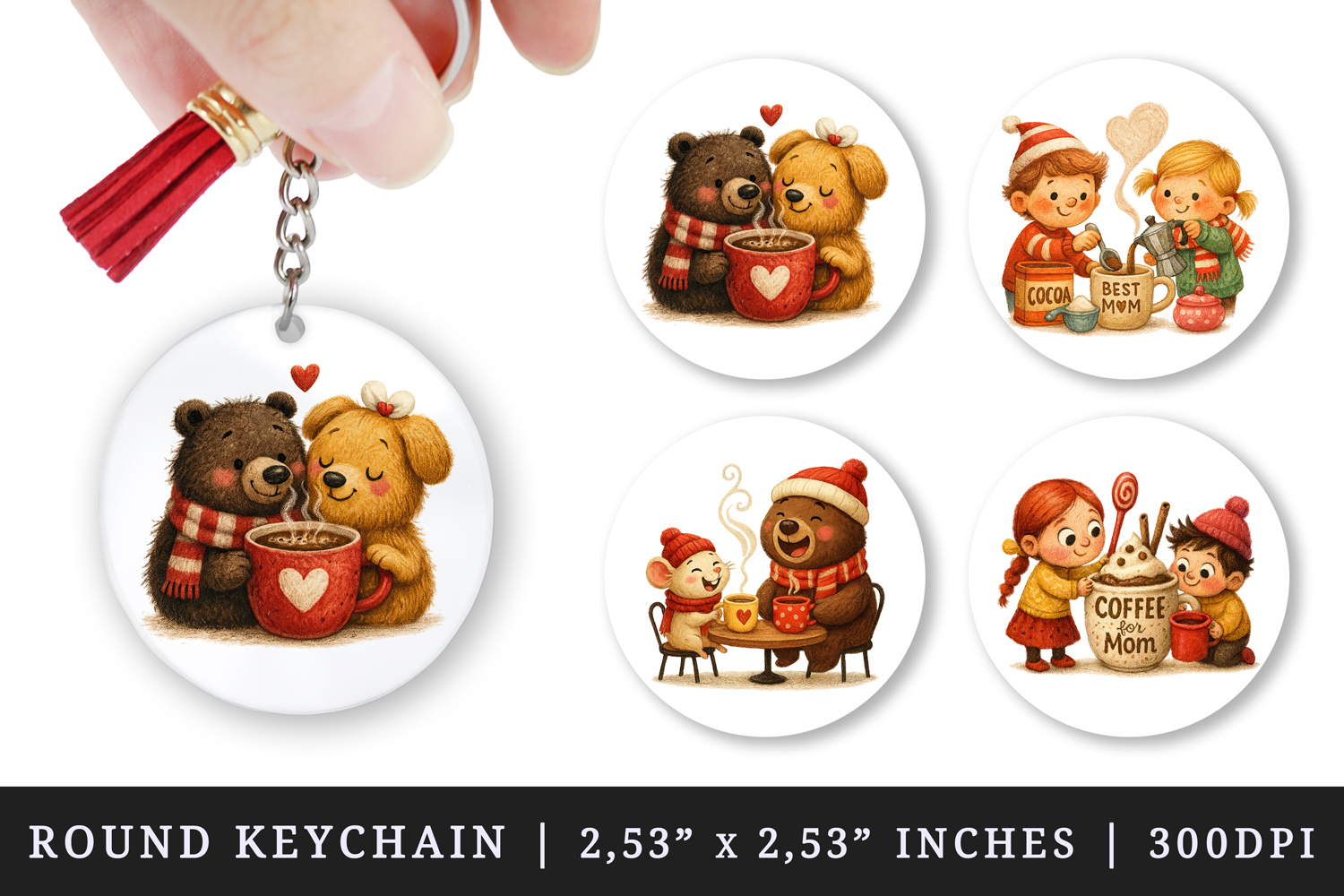 Coffee Lover round keychain pintable sublimation design png product image 1