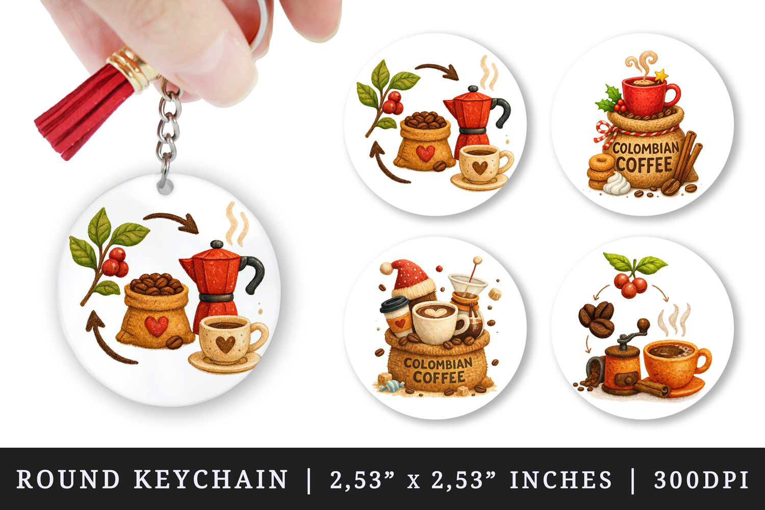 Coffee Lover round keychain pintable sublimation design png product image 1