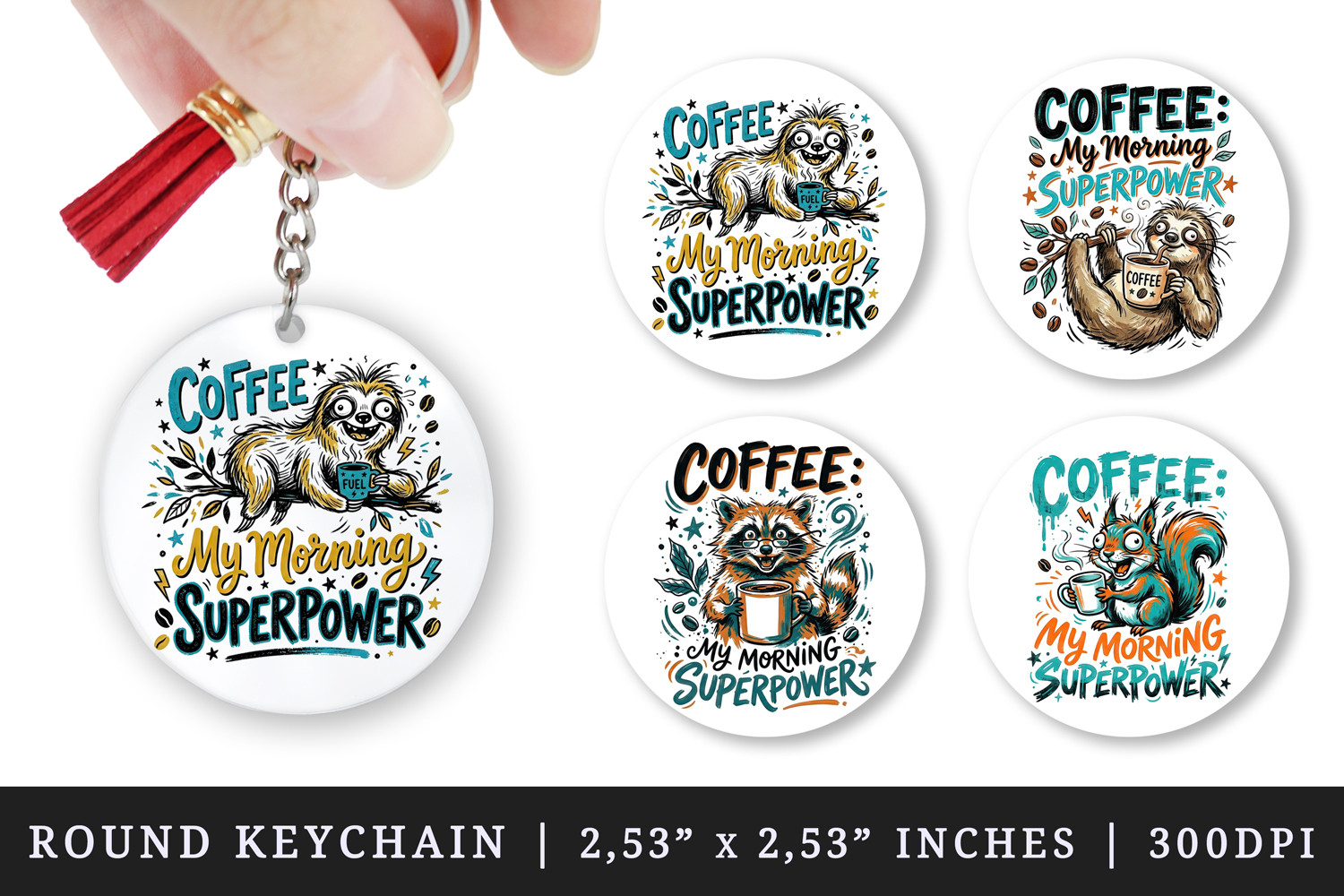 Coffee lover round keychain pintable sublimation design png product image 1