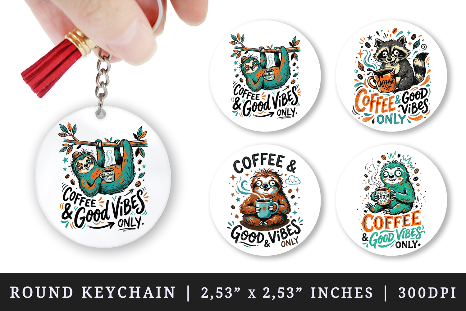 Coffee lover round keychain pintable sublimation design png product image 1