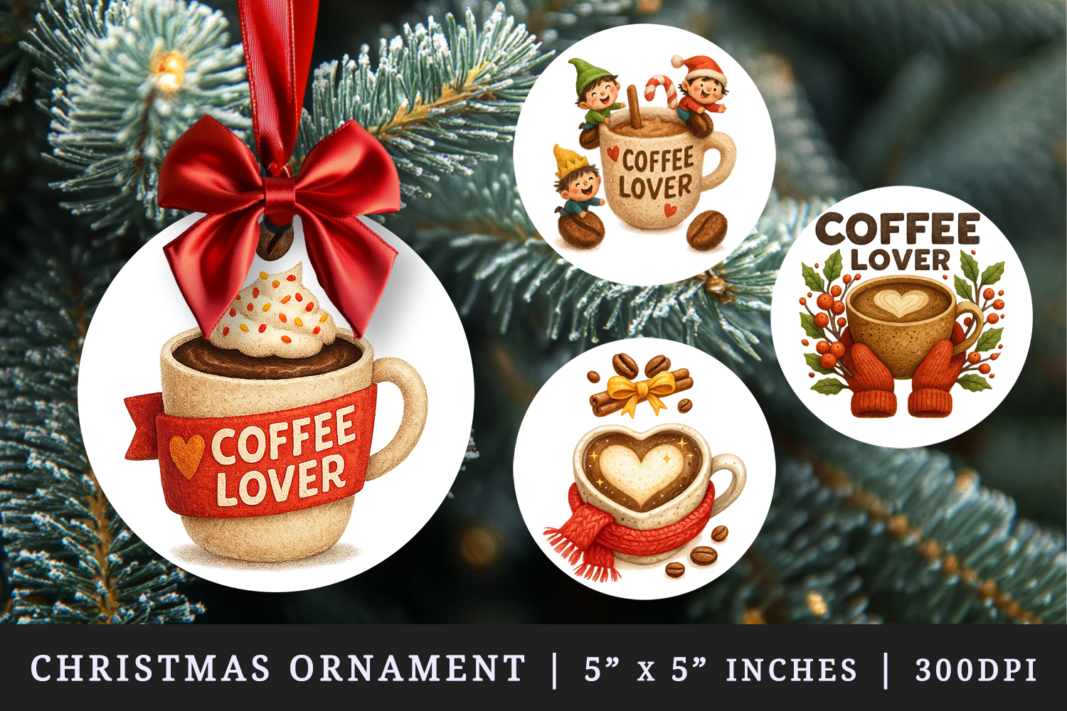 Coffee Lover round ornaments sublimation design product image 1
