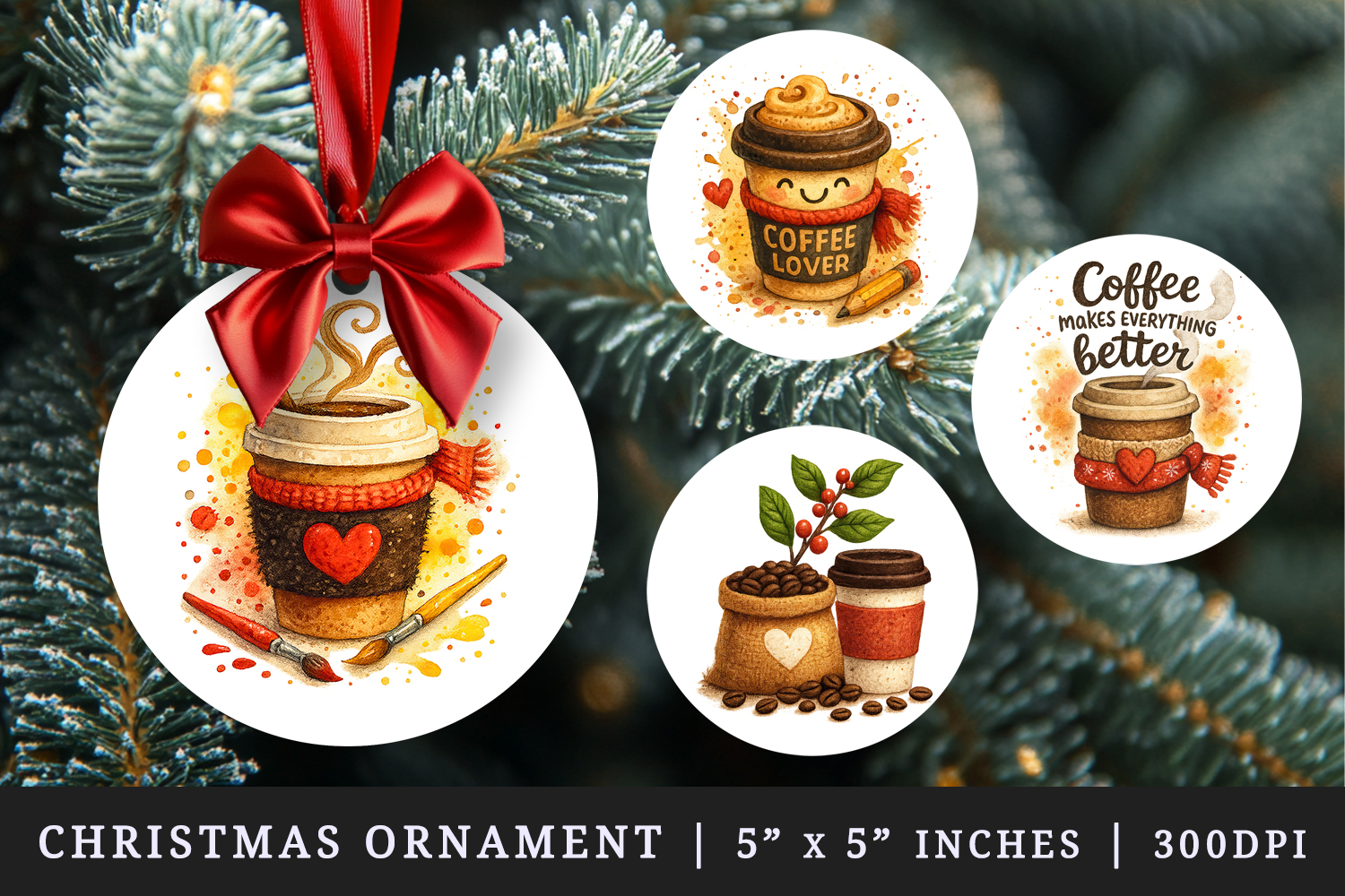 Coffee Lover round ornaments sublimation design product image 1