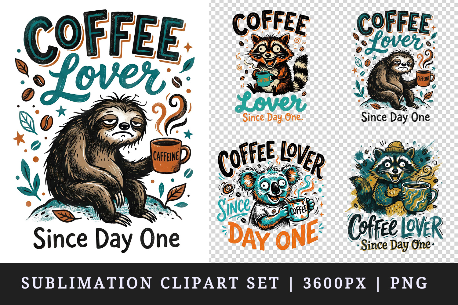 Coffee lover clipart printable sublimation design png product image 1
