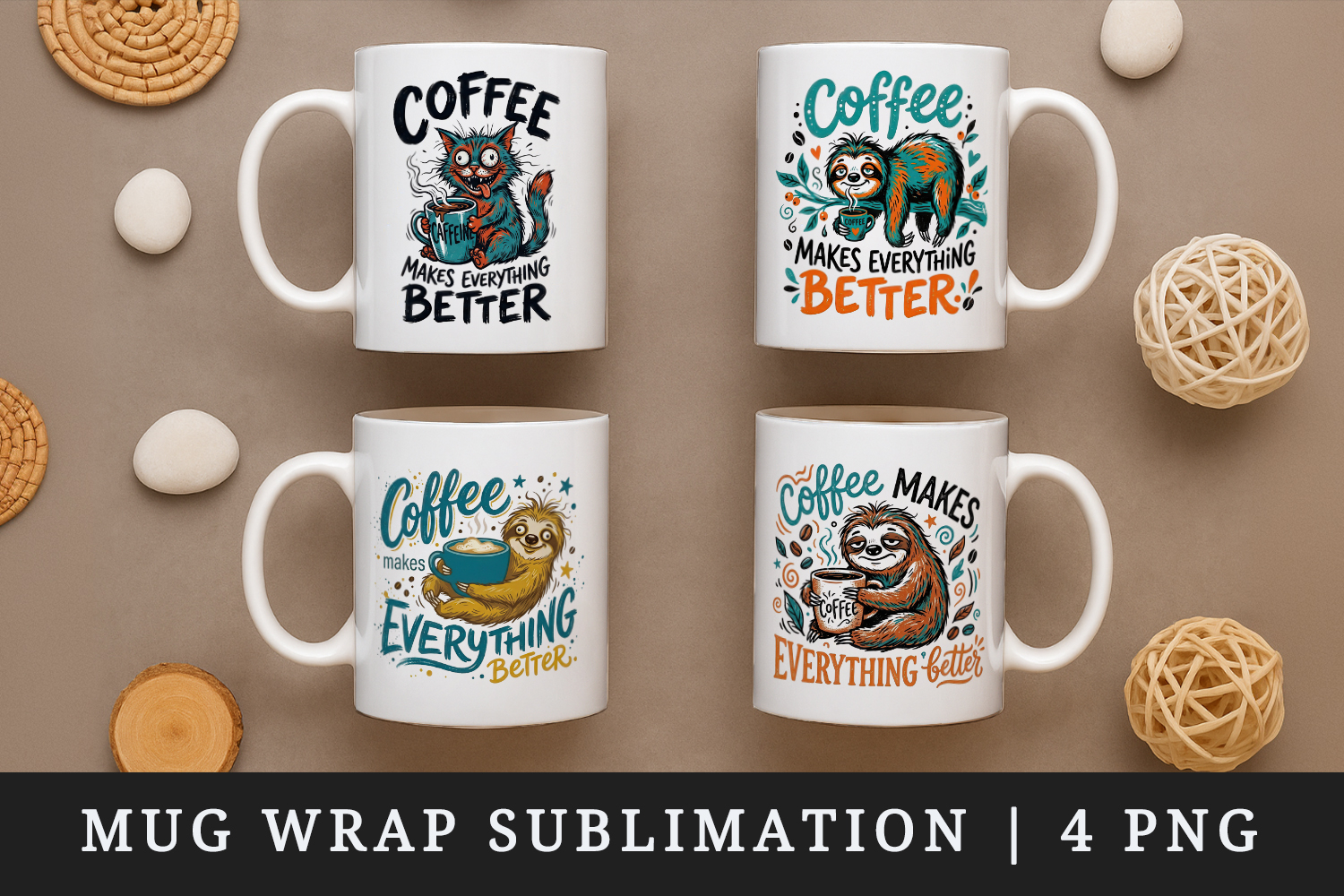 Coffee lover mug wrap printable sublimation design product image 1