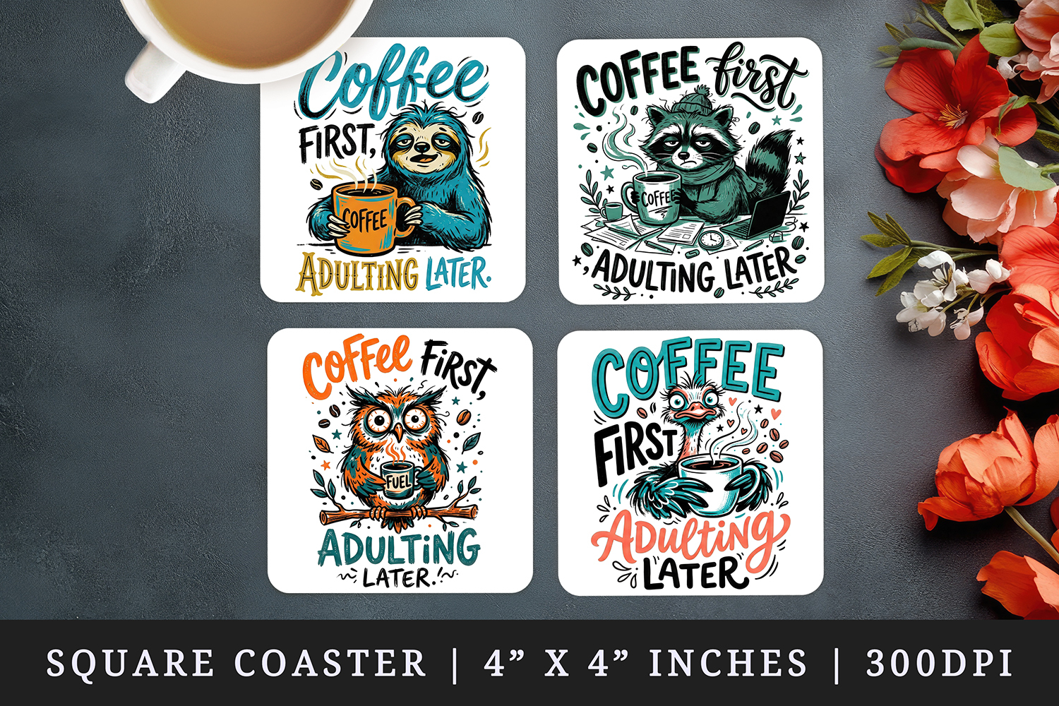 Coffee lover square coaster sublimation, coasters design product image 1