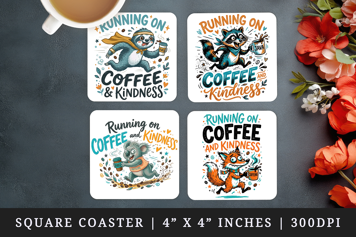Coffee lover square coaster sublimation, coasters design product image 1