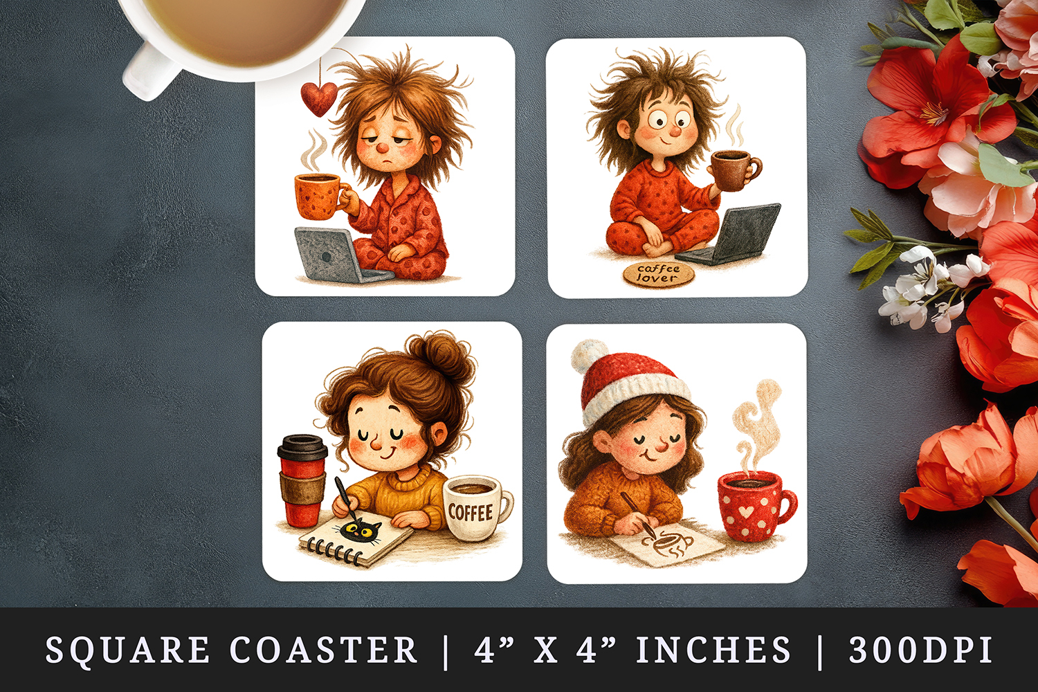 Coffee Lover square coaster sublimation, coasters design product image 1