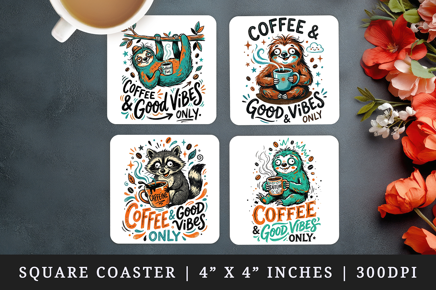 Coffee lover square coaster sublimation, coasters design product image 1