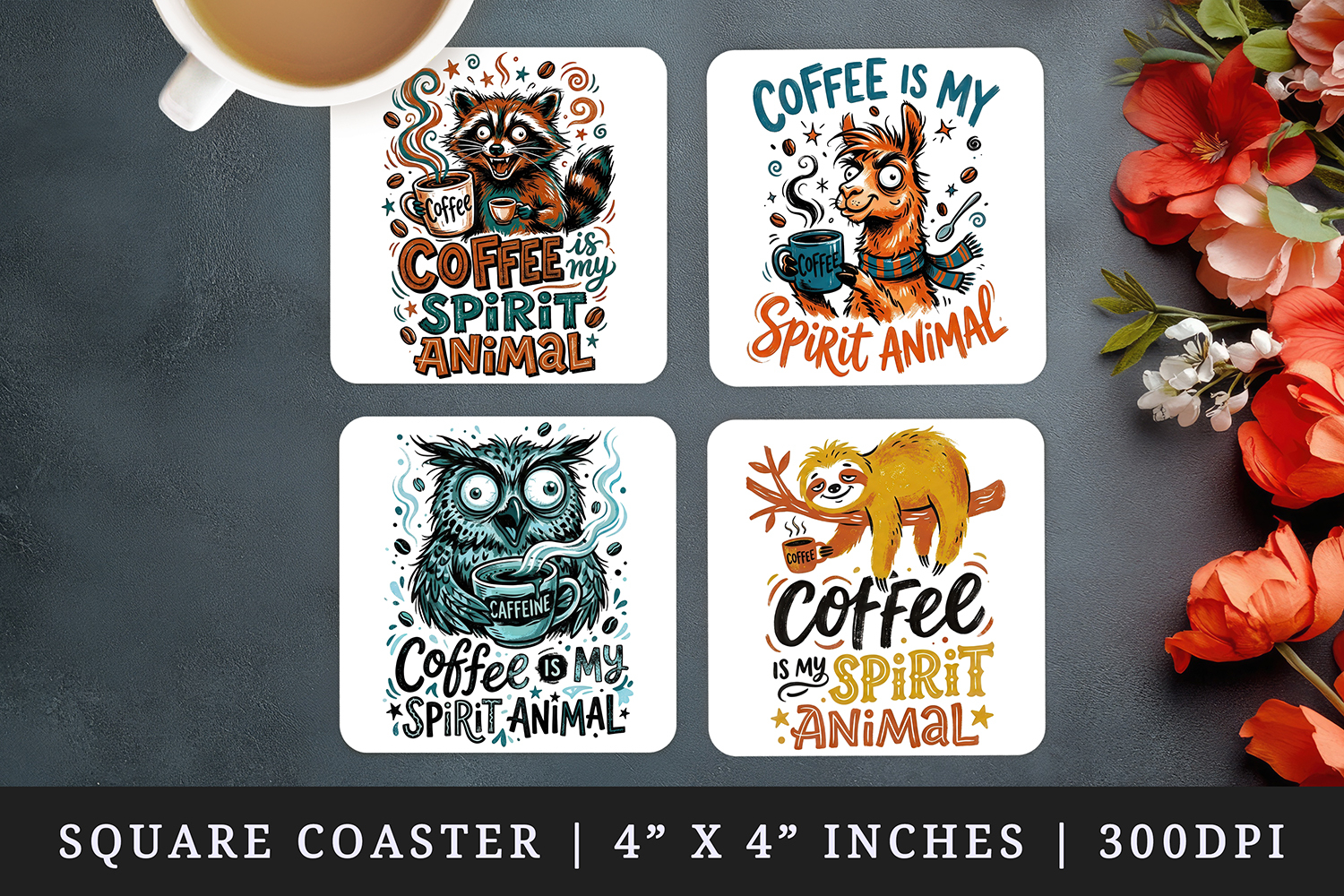 Coffee lover square coaster sublimation, coasters design product image 1