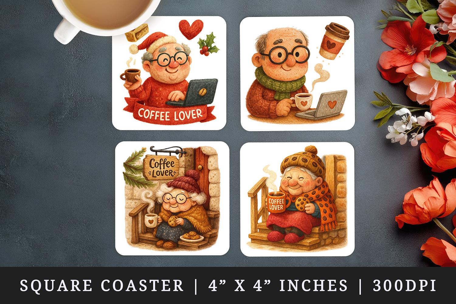 Coffee Lover square coaster sublimation, coasters design product image 1