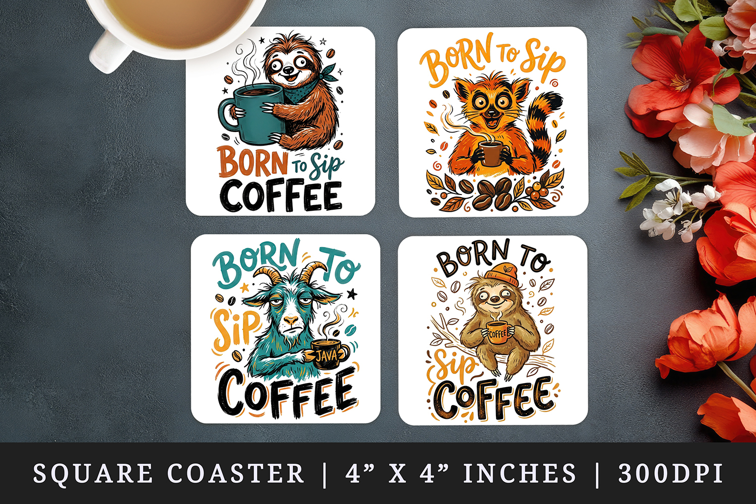 Coffee lover square coaster sublimation, coasters design product image 1