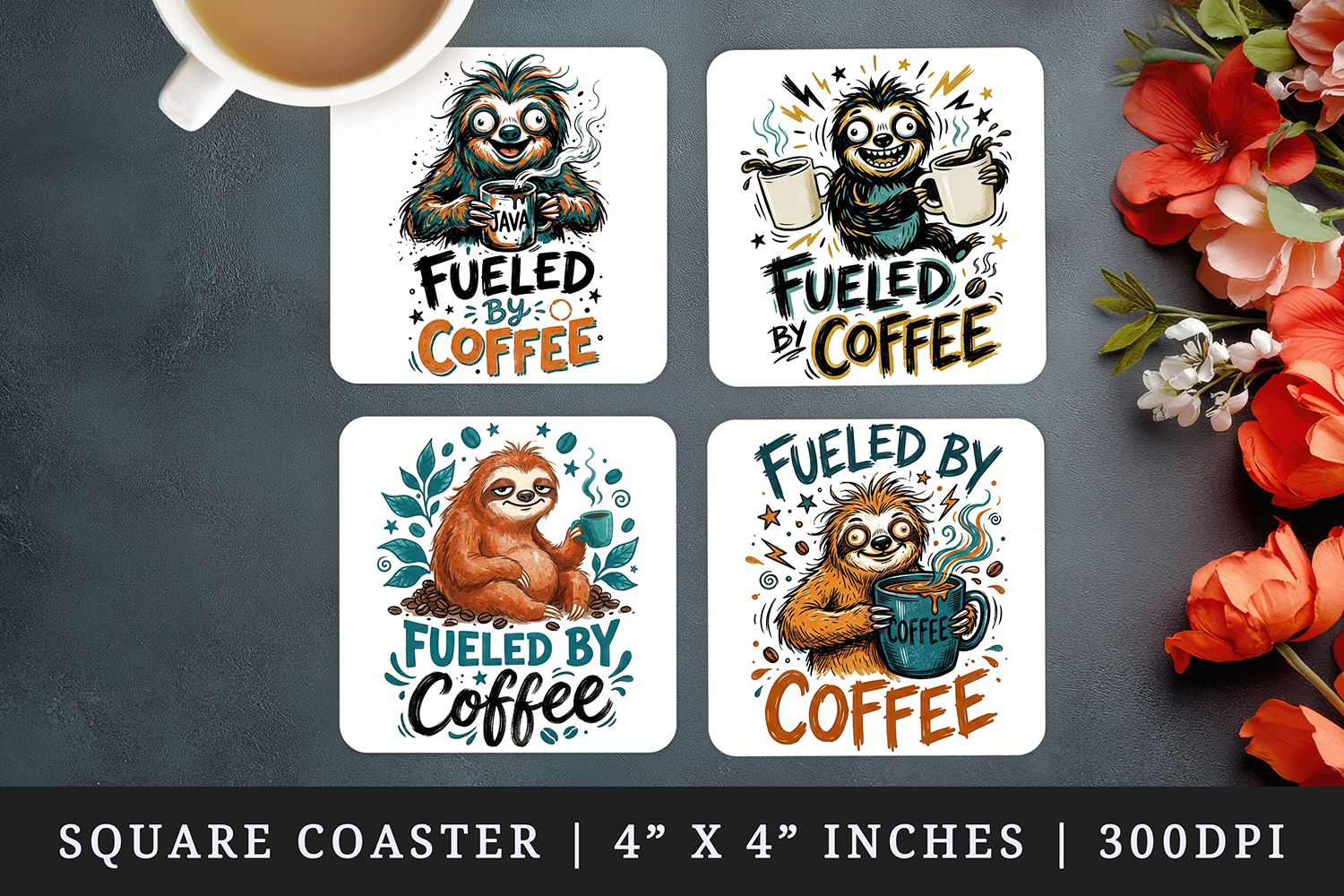 Coffee lover square coaster sublimation, coasters design product image 1