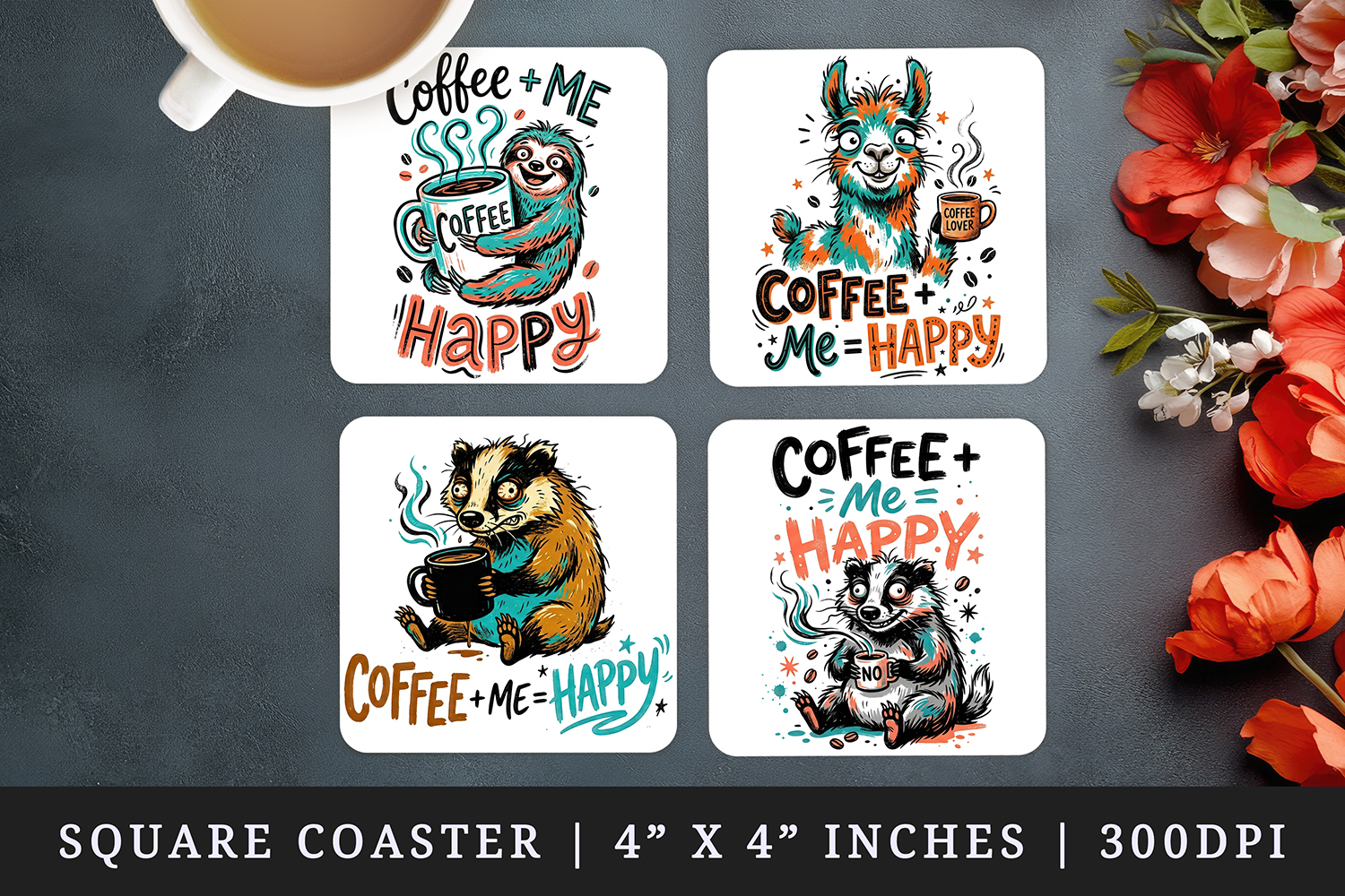 Coffee lover square coaster sublimation, coasters design product image 1