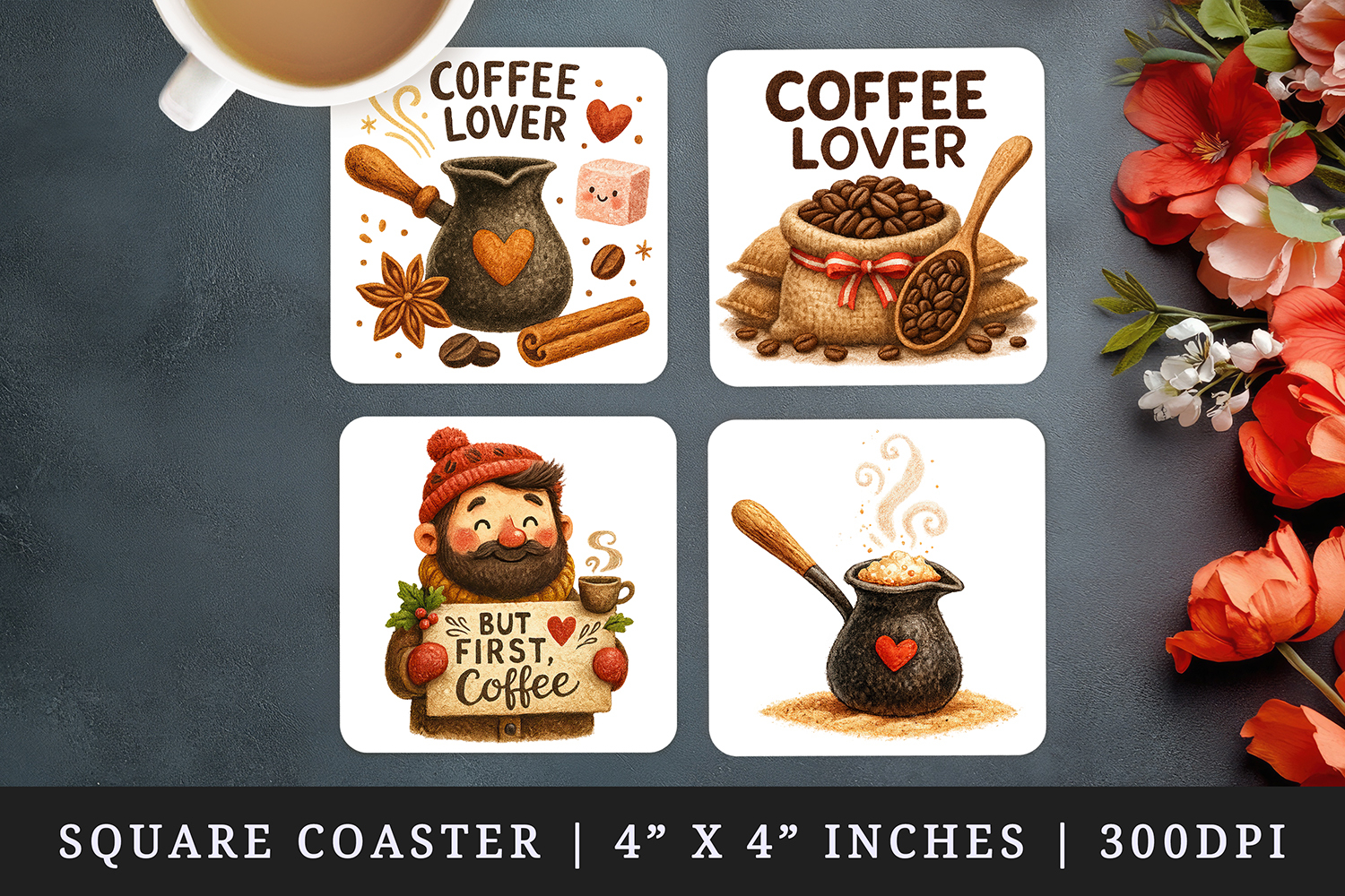 Coffee Lover square coaster sublimation, coasters design product image 1